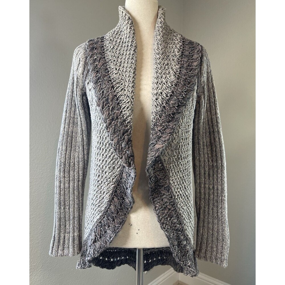CAbi NEW womens long gray chunky knit feminine 100% cotton cardigan M
